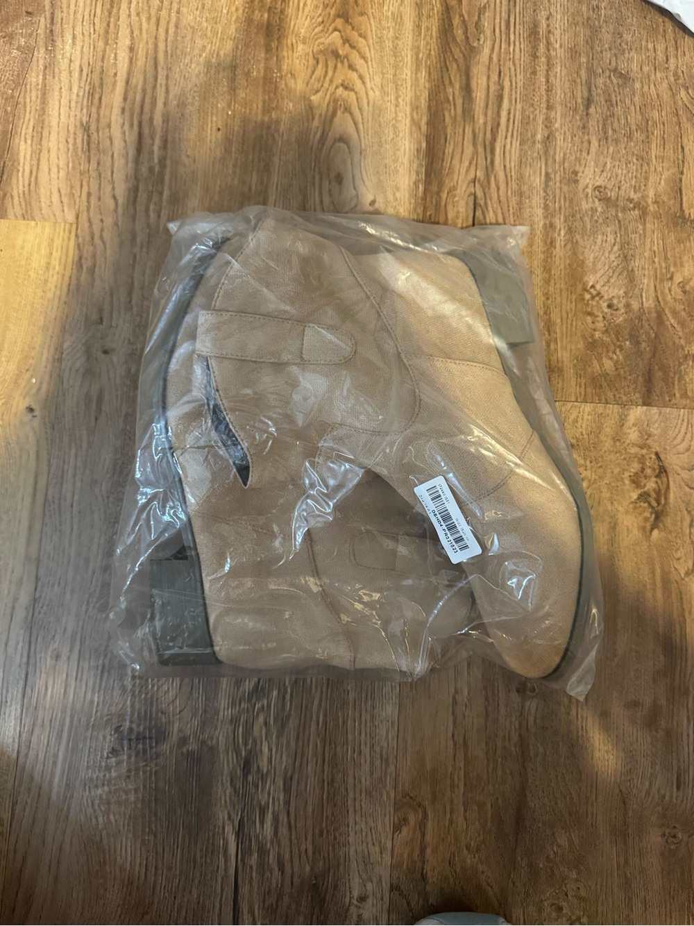 Neutral Beige Suede Ankle Boots